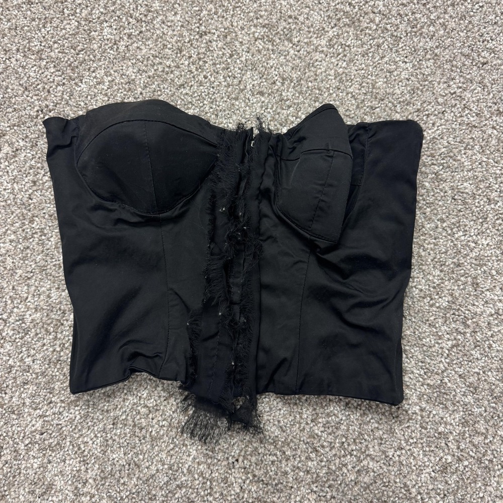 Angela Mele Milano Corset Top Womens 44 Black Ruffle Boned Bustier Strapless